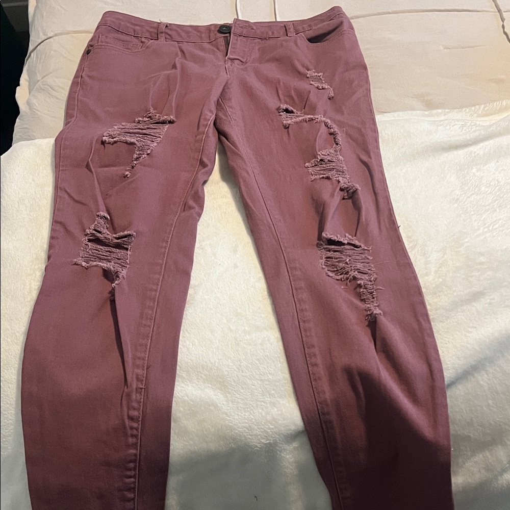 Stylish Distressed Purple Women's Pants